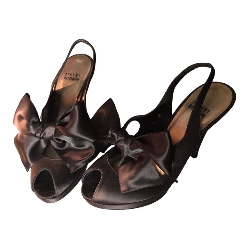 Stuart Weitzman chocolate satin heels 6
